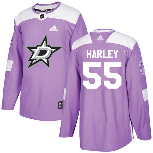 Adidas Men Dallas Stars 55 Thomas Harley Purple Authentic Fights Cancer Stitched NHL Jersey